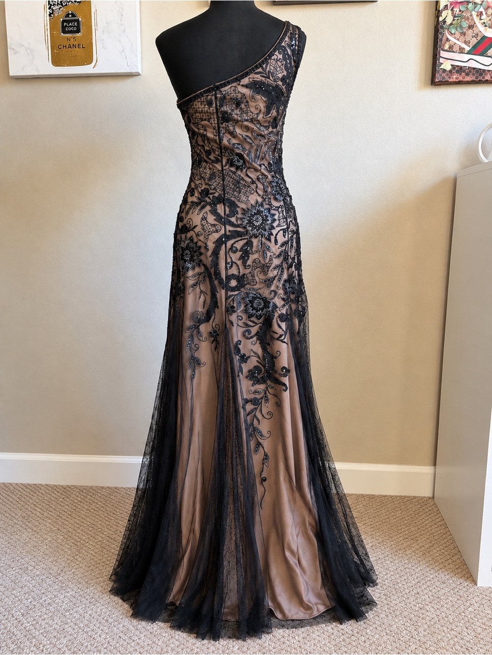 Sue Wong Nocturne One Shoulder Beaded Sequin Formal Gown Size 2 - Picture 3 of 12